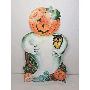 Original Vintage 15" Eureka Halloween Die Cut pumpkin Ghost Decor